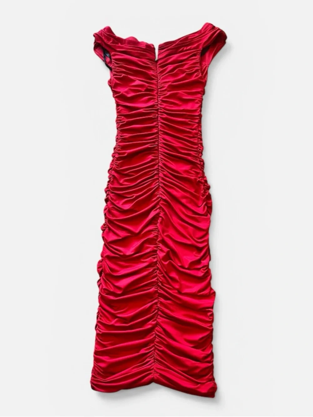 Red Ruched Column Dress - Picture 3 of 4